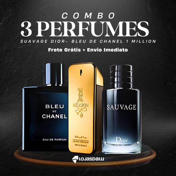 Combo 3 Perfumes - SUAVAGE DIOR | BLEU DE CHANEL | 1 MILLION - Frete Grátis + Envio Imediato