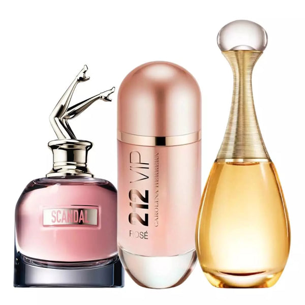 Combo 3 Perfumes Femininos - 212 Vip Rosé, Jadore e Scandal - Eau de Toilette 100ml - Frete Grátis + Envio Imediato