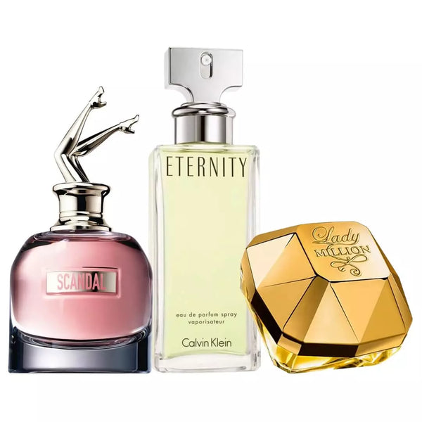 Combo 3 Perfumes Femininos - Eternity, Lady Million e Scandal - Eau de Toilette 100ml - Frete Grátis + Envio Imediato